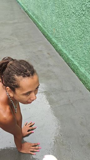 Submissive Pet Taken for a Walk and Fed Snacks in the Yard