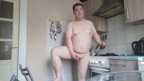 Chubby Naked Guy Smoking And Masturbating