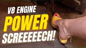 Untouchable Temptation: Sexy Foot Tease in High Heel Mules with V8 Engine Power