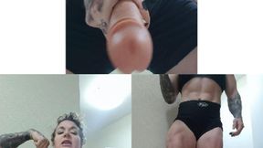 Sissy humiliated by a muscle mommie and made to suck cock