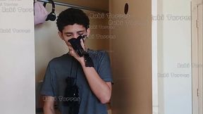 I caught my cheeky half-boyfriend sniffing my panties in the closet and punished him by giving him my pussy