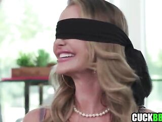 Cuck Blindfolds Wife To Surprise Her With Large Ebony Rod