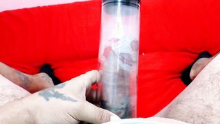 Watch this amateur manstick plaything get a little bigger with a little help from his toyboy