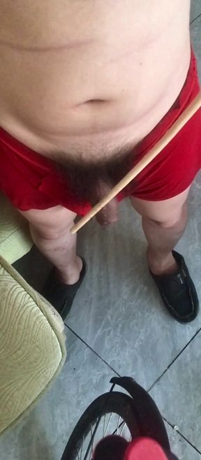 Chinese man whip his fat black big dick hard