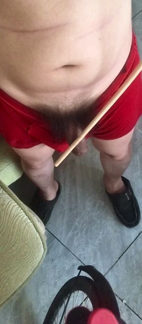 Chinese man whip his fat black big dick hard