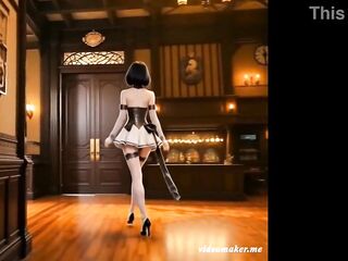 The titan mind blowing Mikasa Ackerman wearing very gracious costume at the ball will discover an rock to Eren