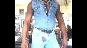 Black Muscle Tight Denim and Leather Session