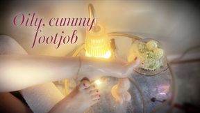 Oily, cummy footjob