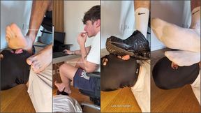 Ignoring the human foostool at my feet under the desk (Sneakers, Socks, Feet) - 4k