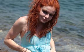 969 Redahaired Barbara Babeure in Ocean with Dress