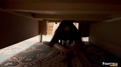 Stepsister stuck under the bed. Fucked tight pussy and cum on Ass