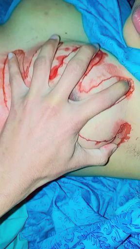 Boobs tato  press hardly Husband wife