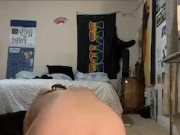 Young twink takes gigantic black dildo