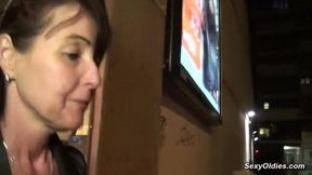 Amateur granny Joyce Mifle sucks and fucks big dick in condom back home