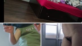 Horny wife strips and masturbates moaning. Sexy latina hairy pussy, big tits, big ass.