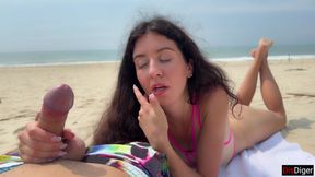 Handjob on the Beach Huge Cum From Hand