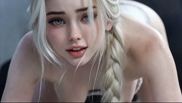 Blonde teen Elsa gives a deepthroat blowjob and ass-fucked in 3D