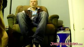 ”Young American strokes his cock & cum blasts”