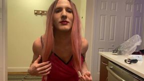 Feminized Crossdresser uses Vibrator