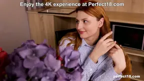 Cute teen Eva Foreva masturbates in fishnet dress at Perfect18