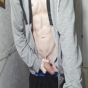 A young guy with a gorgeous erotic body shows off his big adorable cock and ass on Webcam for you