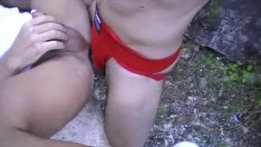 Fucked by Stepdaddy in jockstrpa and cockring in exhibit outdoor cruising