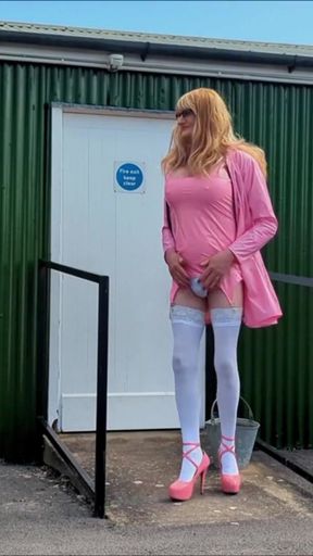 Emotional moment from &quot;Tranny Gina In Pink PVC Dress Masturbating, Cumming&quot;