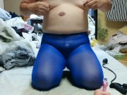 Japanese crossdresser MILK in royal blue tights
