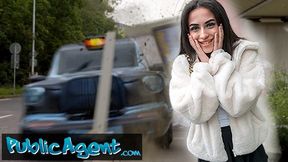 petite British Brunette Sucks and Fucks after Nearly Getting Run Over by a Runaway Taxi
