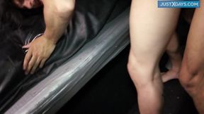 Sexy boy spreads legs as he gets fucked after a deepthroat blowjob
