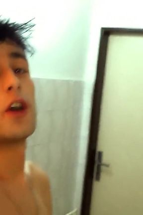 Twink Risky Jerks Cock at the Public Toilet and Cums on Occupied Cabin
