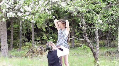 Tied tight in a blooming apple tree slow Swedish rope kink