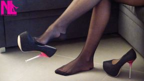 Dangling in my 12cm sparkling pumps on the couch
