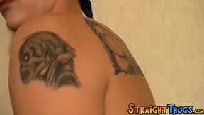 Straight bad boy is jerking off his erect massive dick solo