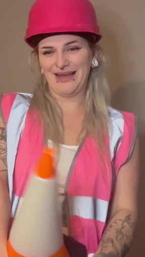 Stretching My Tight Pussy with Massive Traffic Cone Dildo