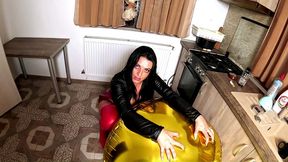 shiny inflatable balloon fetish. leather smoking, spitting and double cum licking preview