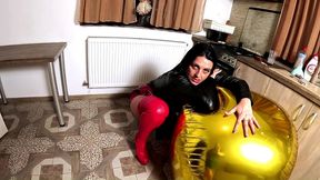 shiny inflatable balloon fetish. leather smoking, spitting and double cum licking preview