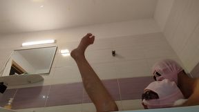 Amateur couple takes a bath, wife with hairy pussy, big ass, big tits.