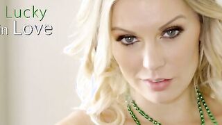 Kenzie Taylor is celebrating St. Patty's Day with a green dress and green beads. The