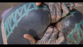 Anal loving Tattooed Hippie ANAL Fuck with Dildo and Real Big Dick