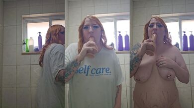 Redhead slut takes every cock in her throat and tight holes