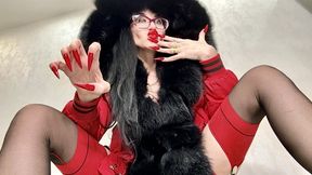 RED long nails, claws and FUR, red underwear, stockings with suspenders (2688x1512)