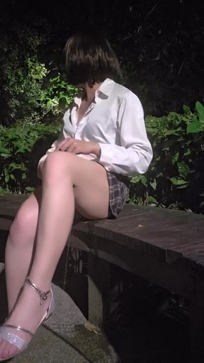 Shemale Ting Xuan outdoor masturbation.
