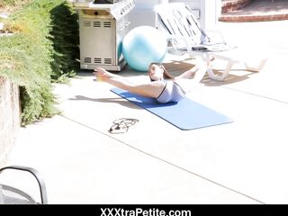 Small Chick Helps Neighbour Workout and They End Up Screwing