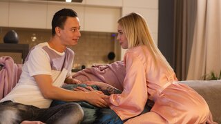 Tatted Finnish blonde gives head and takes the big cock inside