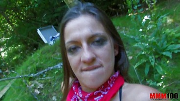 A cow-girl is getting double fucked by 2 stallion