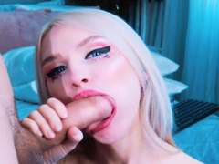 Horny Blonde Wildly Gives Her Lover a Blowjob