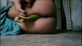 Hot Bhabi Taking Cucumber and Having Fun Wirh Boobs