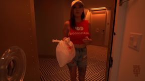 Who ordered doorsmash!? Katie Kinz delivers her huge natural tits on-demand