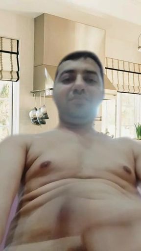 Naked boy in the virtual kitchen in AR Reels.